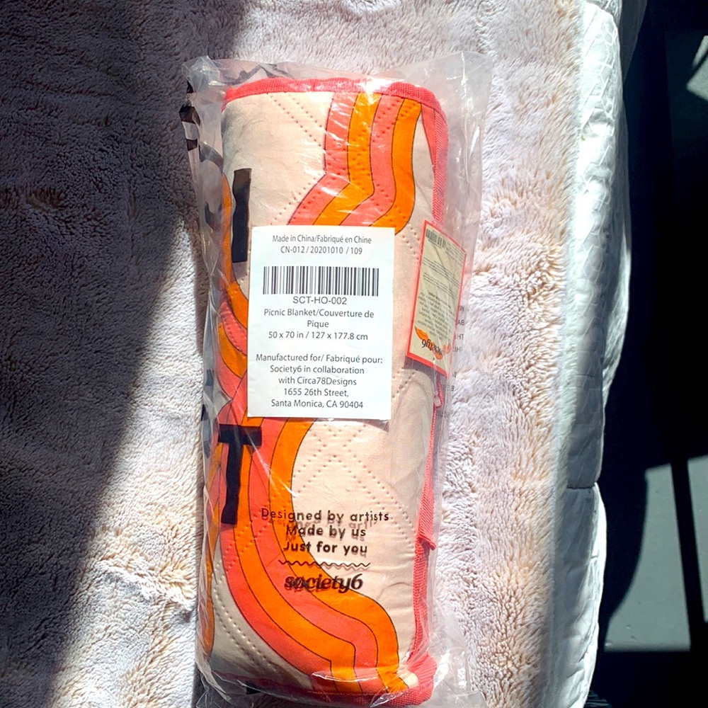society6 picnic blanket 50by 70 inches pink orange and cream